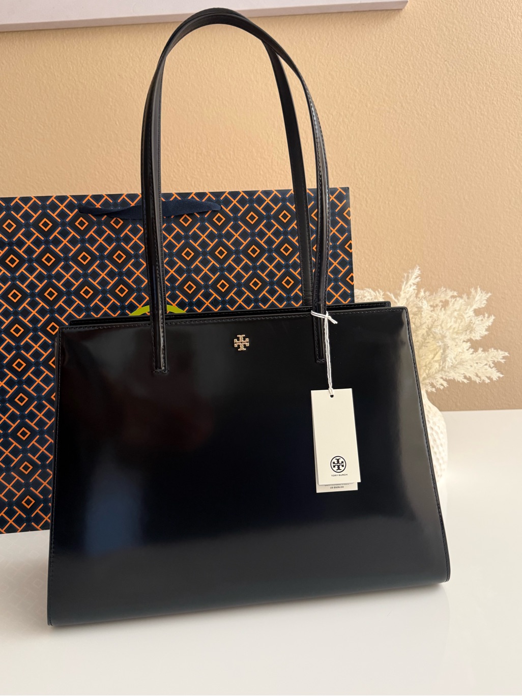 Nwt, Tory Burch Emerson Smooth Work Large Tote Bag In Black $550